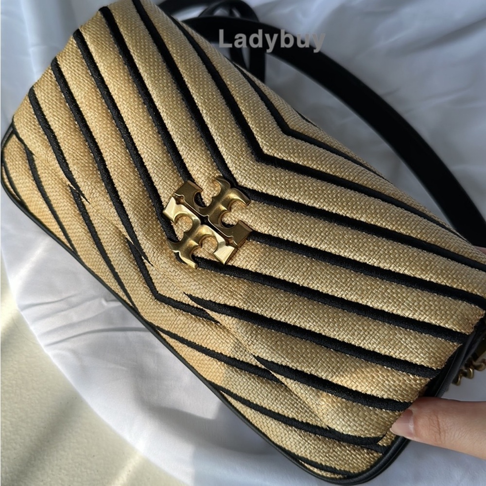 🟢Tory Burch Soft Straw Small Kira Chevron Convertible Flap Shoulder Bag $568 - Picture 4 of 14